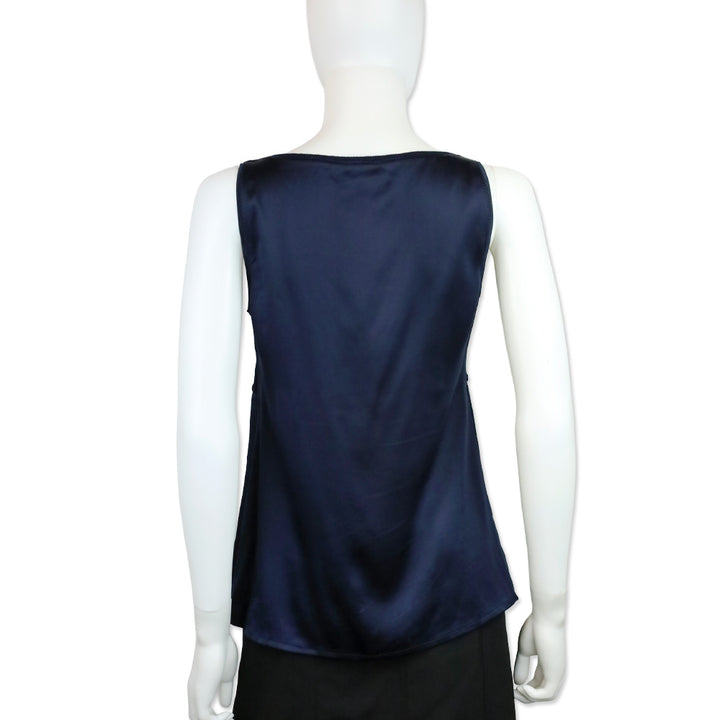 Brunello Cucinelli Navy Blue Silk Cashmere Trim V-Neck Tank Top
