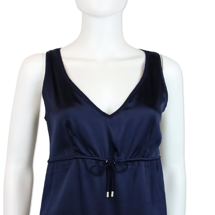 Brunello Cucinelli Navy Blue Silk Cashmere Trim V-Neck Tank Top