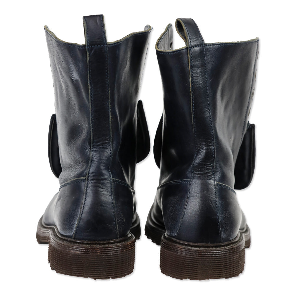 Brunello Cucinelli Navy Leather Monili Combat Boots