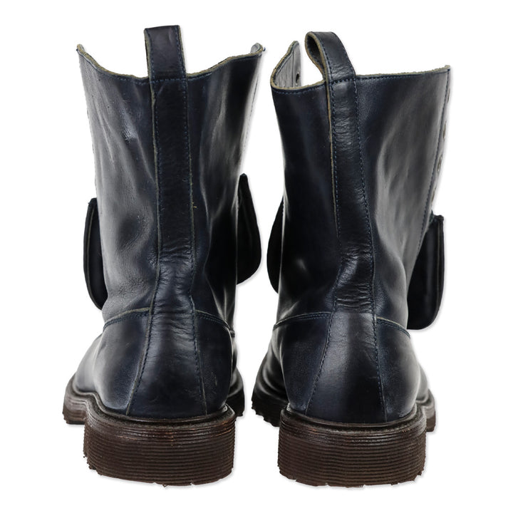 Brunello Cucinelli Navy Leather Monili Combat Boots