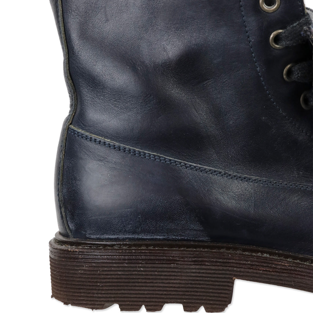 Brunello Cucinelli Navy Leather Monili Combat Boots