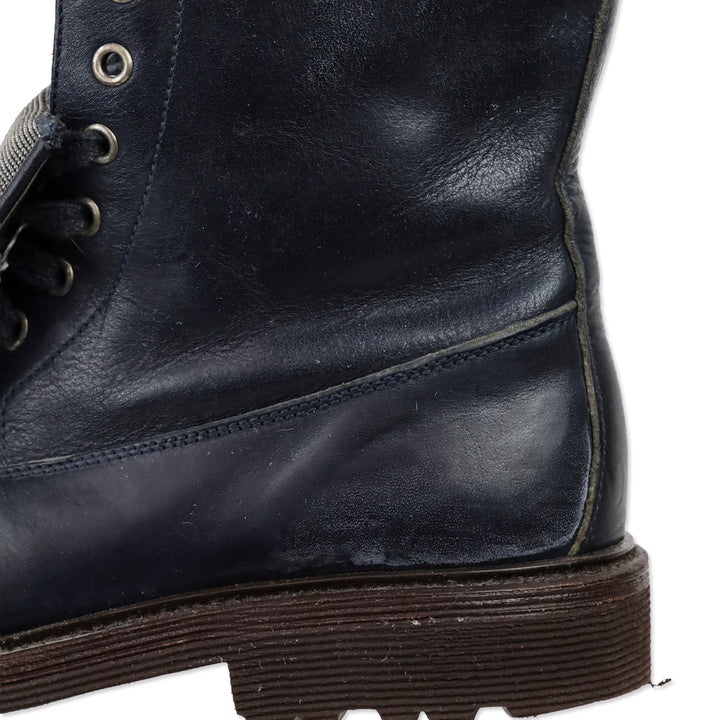 Brunello Cucinelli Navy Leather Monili Combat Boots