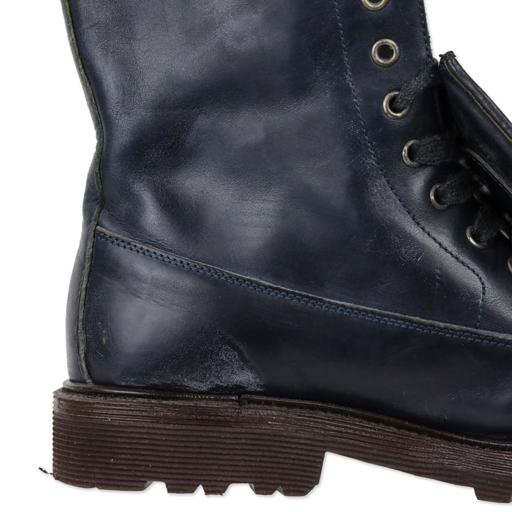 Brunello Cucinelli Navy Leather Monili Combat Boots