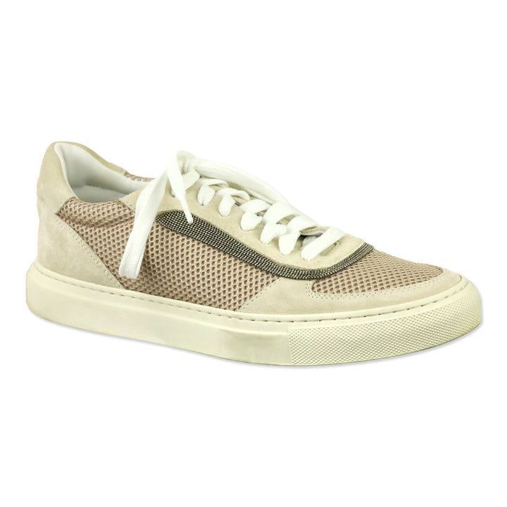 Brunello Cucinelli Neutral Monili Trim Mixed Media Low-Top Sneakers