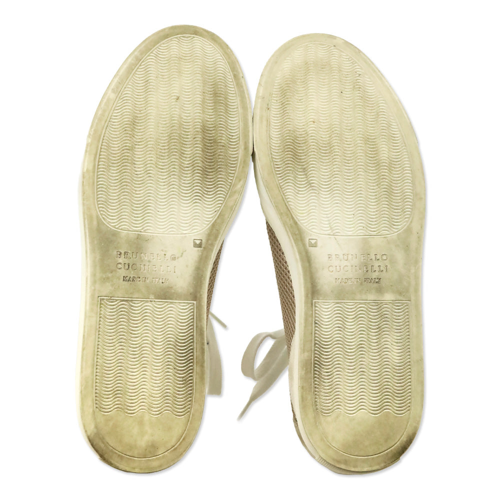 Brunello Cucinelli Neutral Monili Trim Mixed Media Low-Top Sneakers