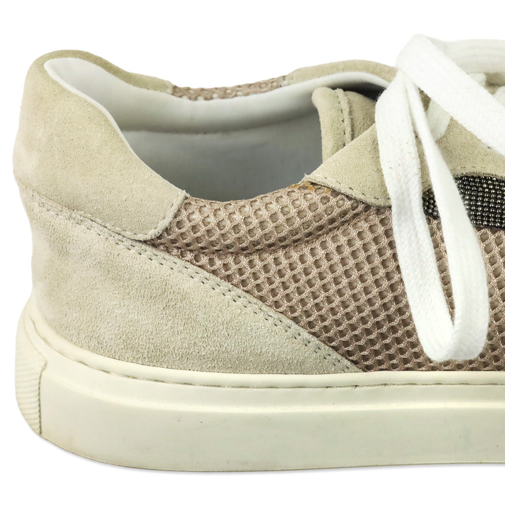 Brunello Cucinelli Neutral Monili Trim Mixed Media Low-Top Sneakers
