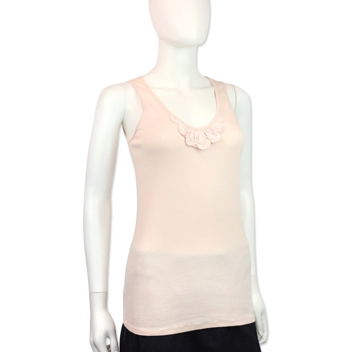 Brunello Cucinelli Pink Ruffle Ribbed Tank Top