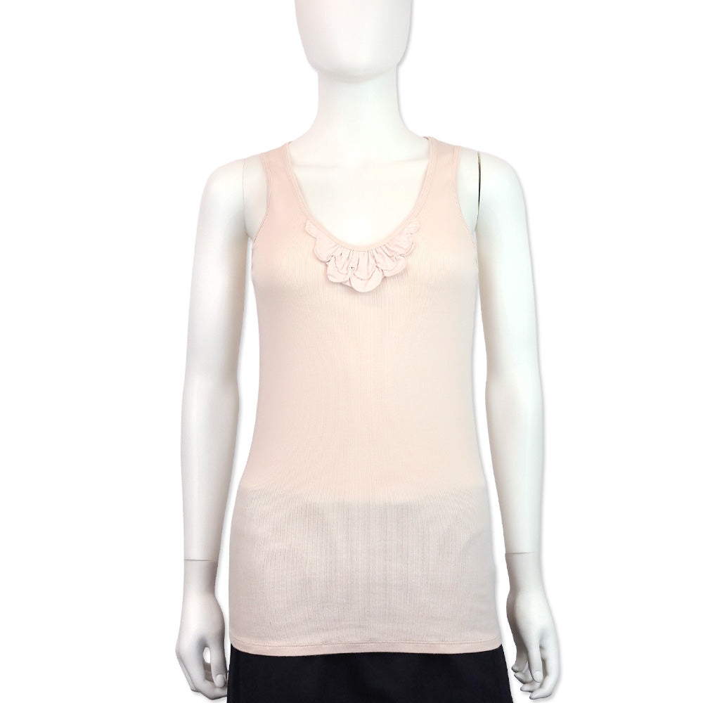 Brunello Cucinelli Pink Ruffle Ribbed Tank Top