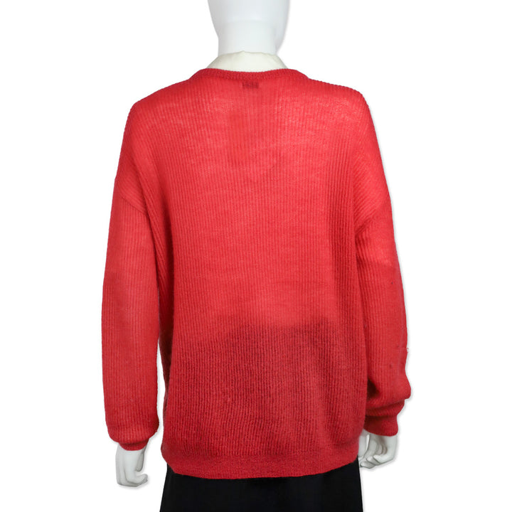 Brunello Cucinelli Red V-Neck Ribbed Knit Mohair Wool Pullover Sweater