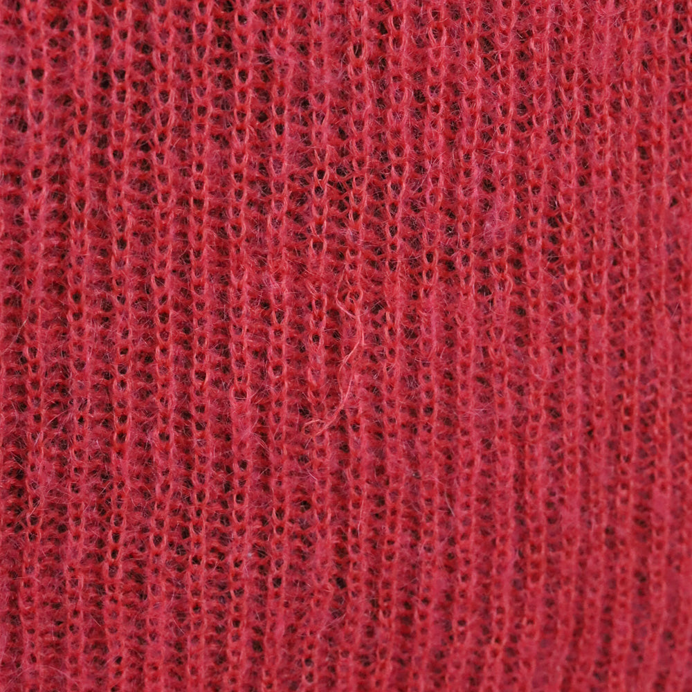 Brunello Cucinelli Red V-Neck Ribbed Knit Mohair Wool Pullover Sweater