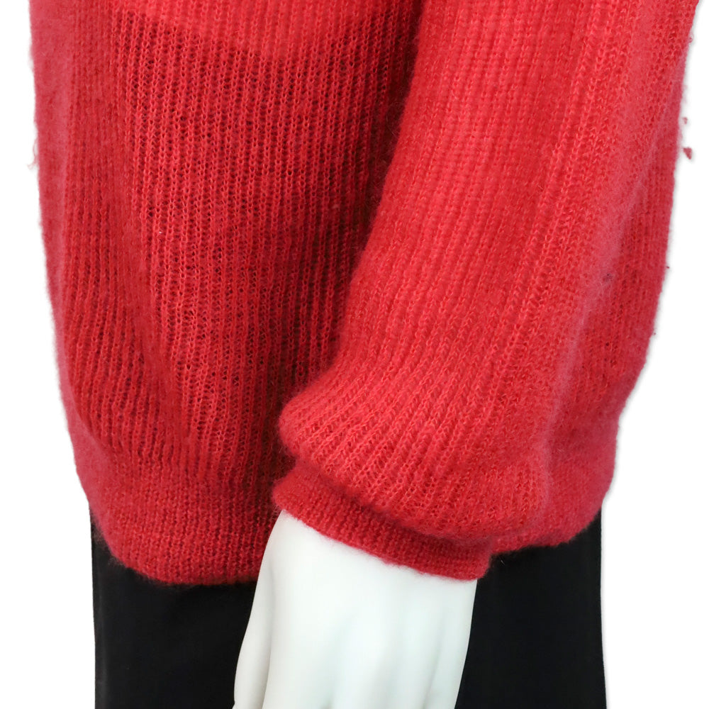 Brunello Cucinelli Red V-Neck Ribbed Knit Mohair Wool Pullover Sweater