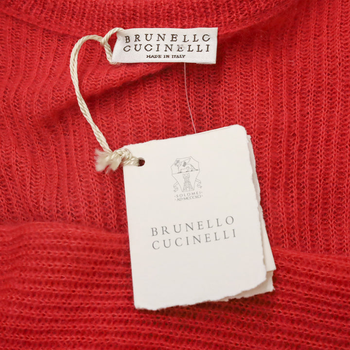 Brunello Cucinelli Red V-Neck Ribbed Knit Mohair Wool Pullover Sweater
