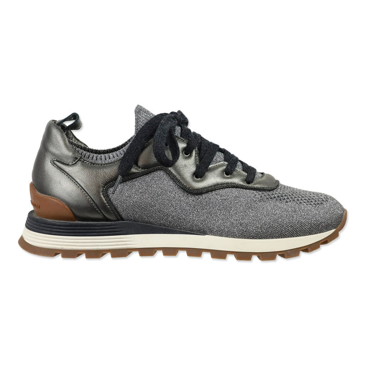 Brunello Cucinelli Silver Lamé Knit Sneakers