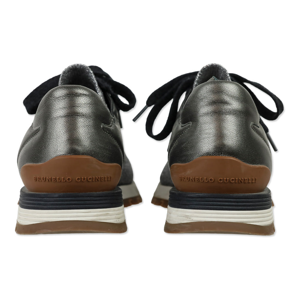 Brunello Cucinelli Silver Lamé Knit Sneakers