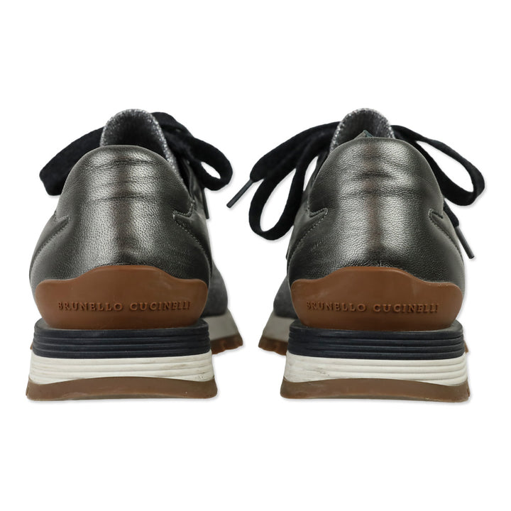 Brunello Cucinelli Silver Lamé Knit Sneakers
