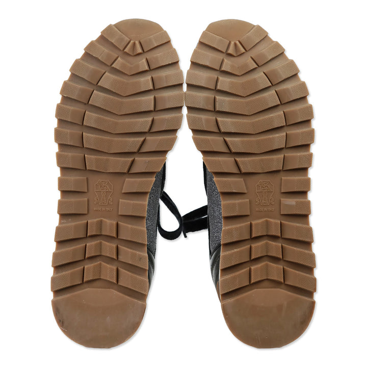 Brunello Cucinelli Silver Lamé Knit Sneakers