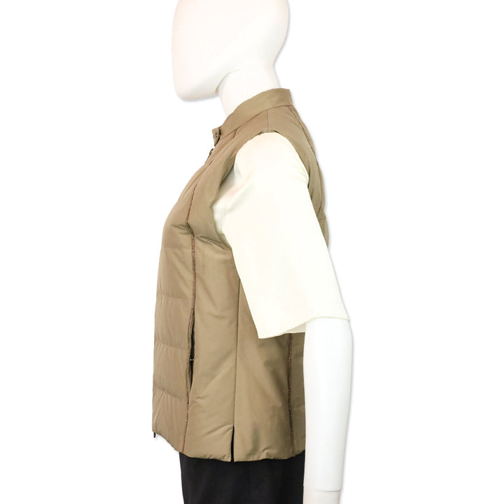 Brunello Cucinelli Tan Puffer Monili Trim Zip Vest