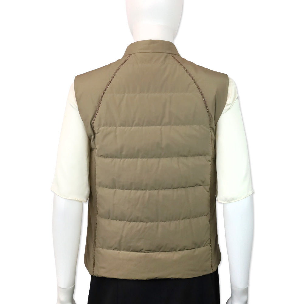 Brunello Cucinelli Tan Puffer Monili Trim Zip Vest
