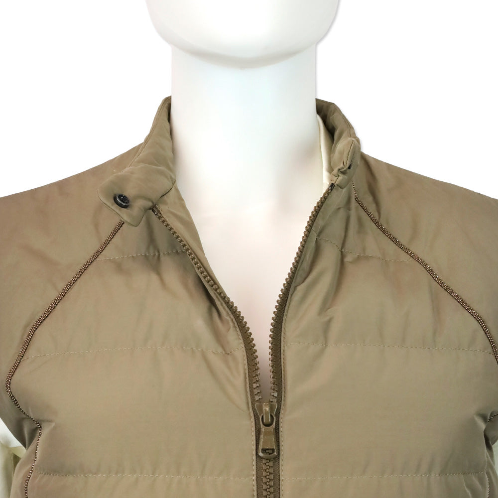 Brunello Cucinelli Tan Puffer Monili Trim Zip Vest