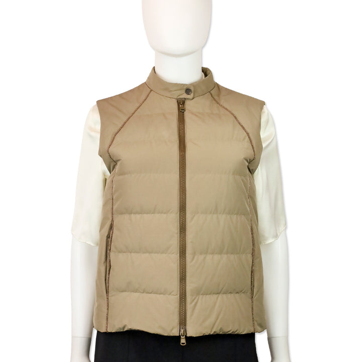 Brunello Cucinelli Tan Puffer Monili Trim Zip Vest
