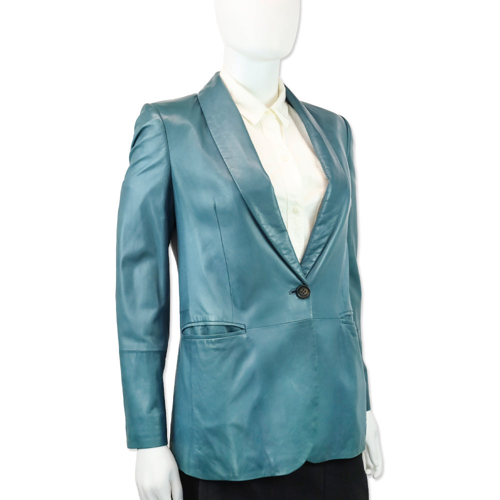 Brunello Cucinelli Teal Leather Blazer