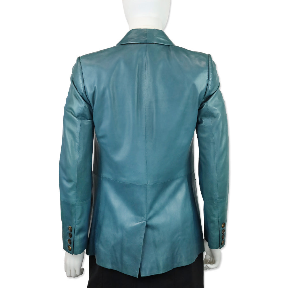 Brunello Cucinelli Teal Leather Blazer