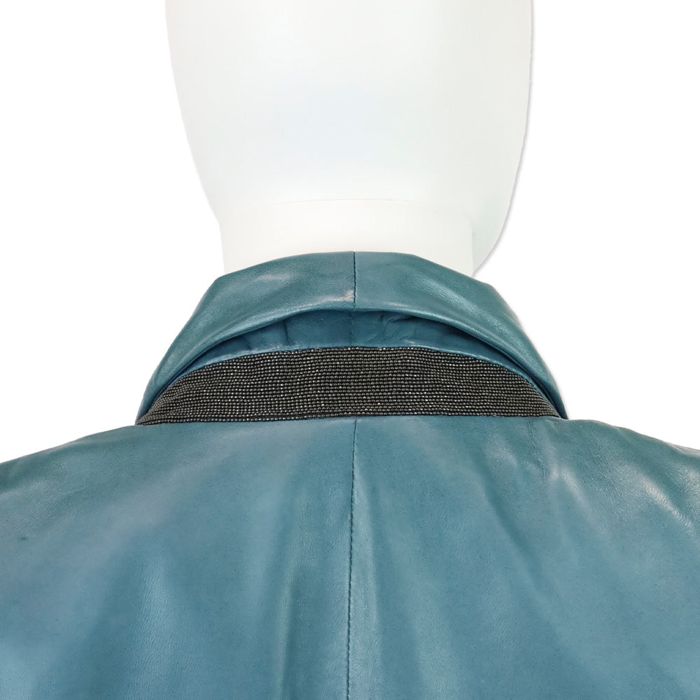 Brunello Cucinelli Teal Leather Blazer
