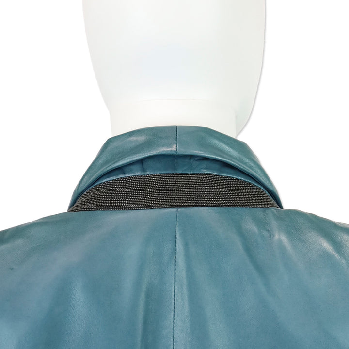Brunello Cucinelli Teal Leather Blazer