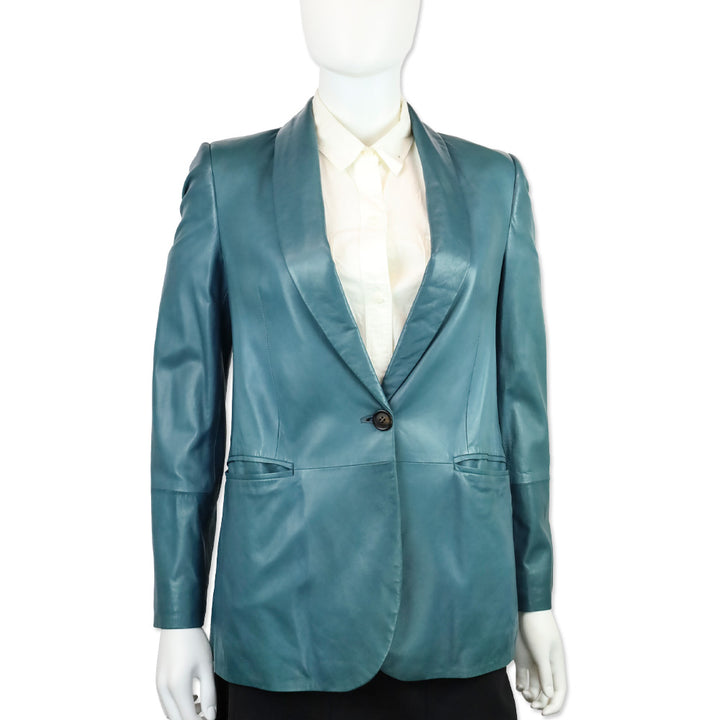 Brunello Cucinelli Teal Leather Blazer