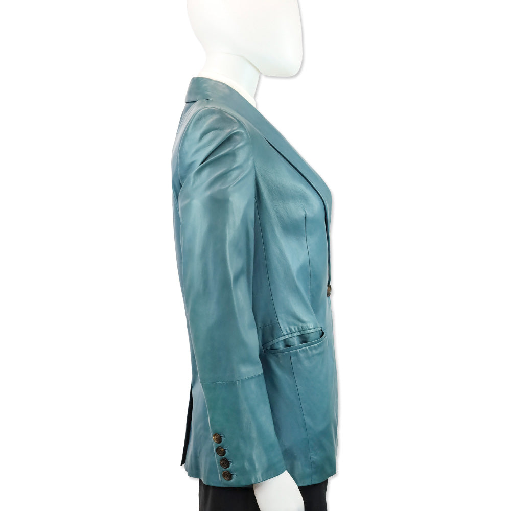 Brunello Cucinelli Teal Leather Blazer