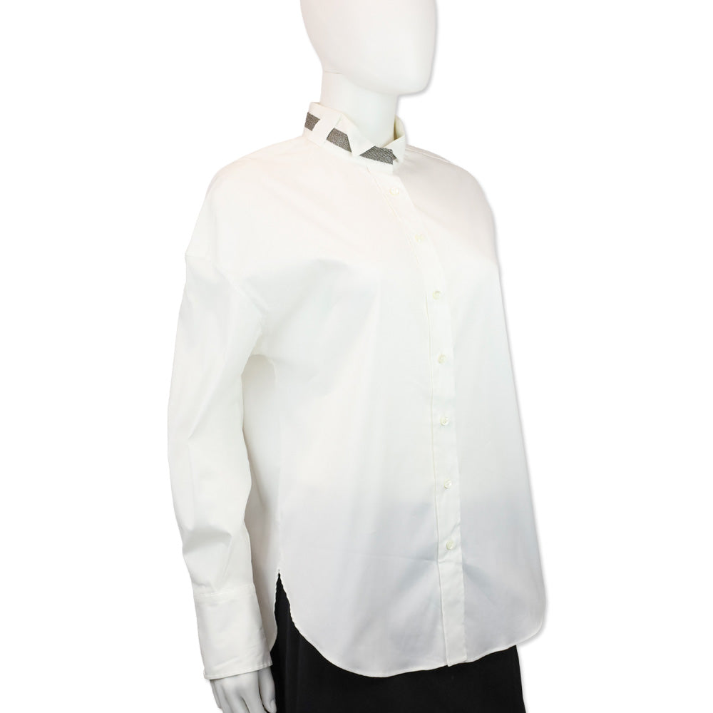 Brunello Cucinelli White Monili-Collar Poplin Shirt