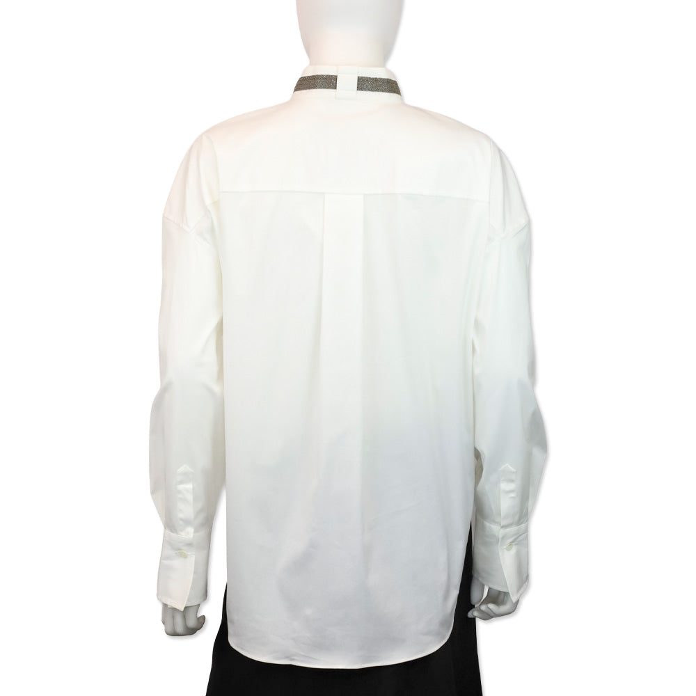 Brunello Cucinelli White Monili-Collar Poplin Shirt