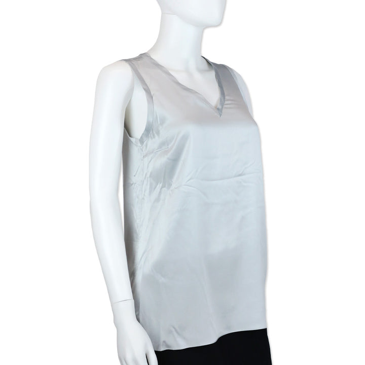 Brunello Cucinelli Ash Blue Silk V-Neck Tank Top