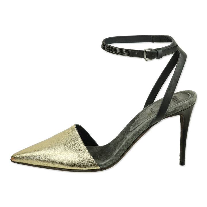 Brunello Cucinelli S/S 2017 Metallic Gold Ankle Wrap Mule