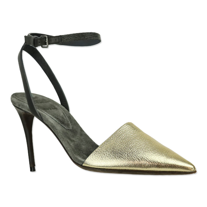 Brunello Cucinelli S/S 2017 Metallic Gold Ankle Wrap Mule