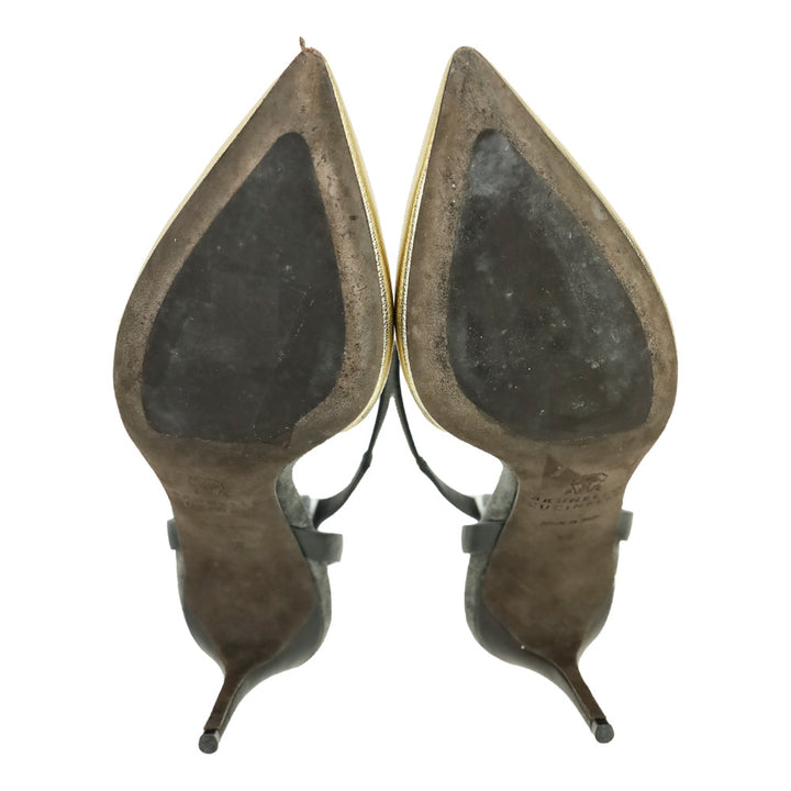 Brunello Cucinelli S/S 2017 Metallic Gold Ankle Wrap Mule