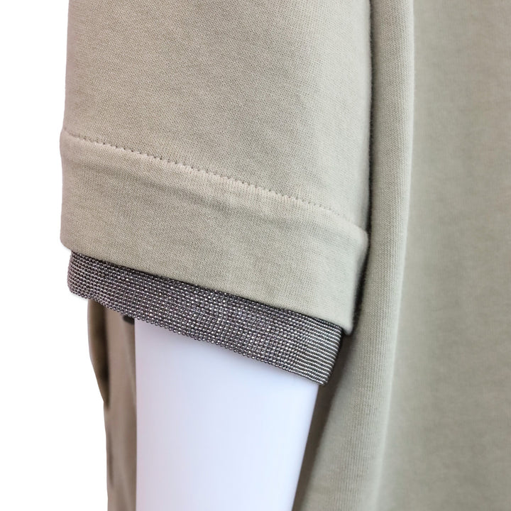 Brunello Cucinelli Taupe Short Sleeve Zip Up Hooded Sweater