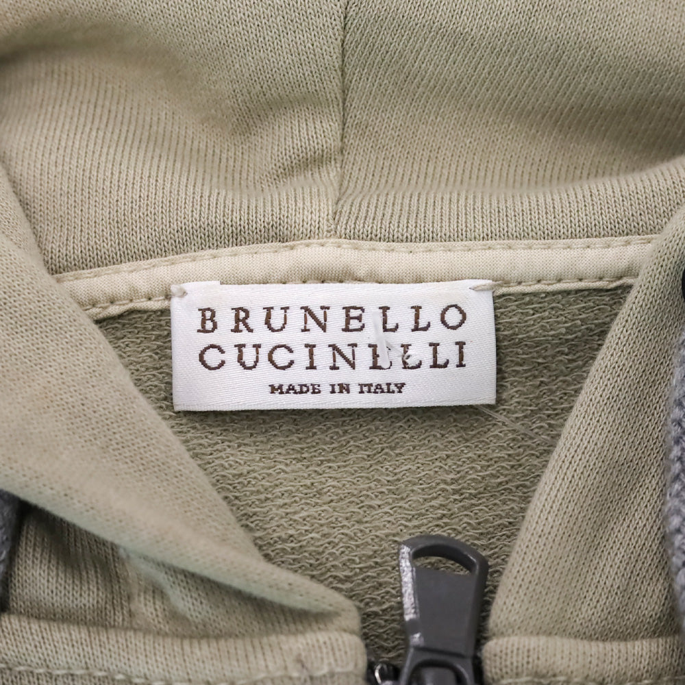Brunello Cucinelli Taupe Short Sleeve Zip Up Hooded Sweater