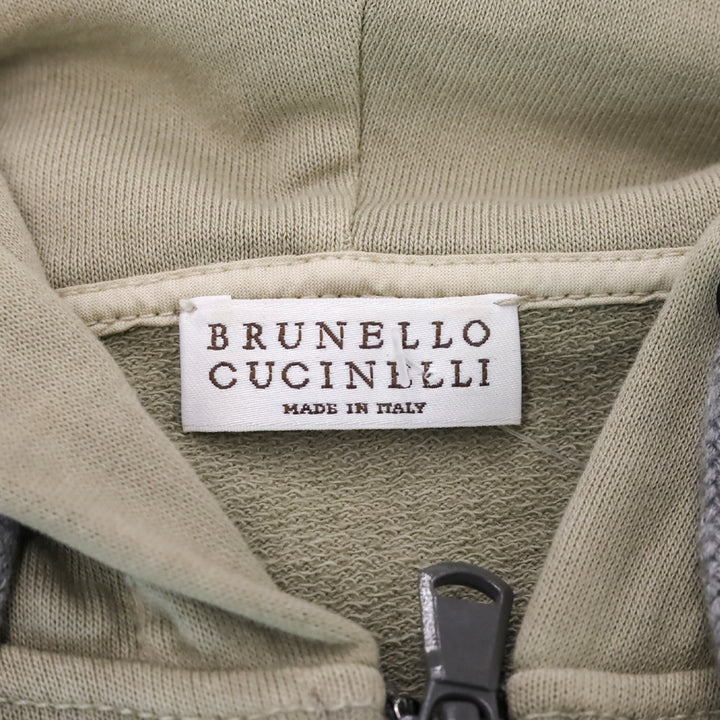 Brunello Cucinelli Taupe Short Sleeve Zip Up Hooded Sweater