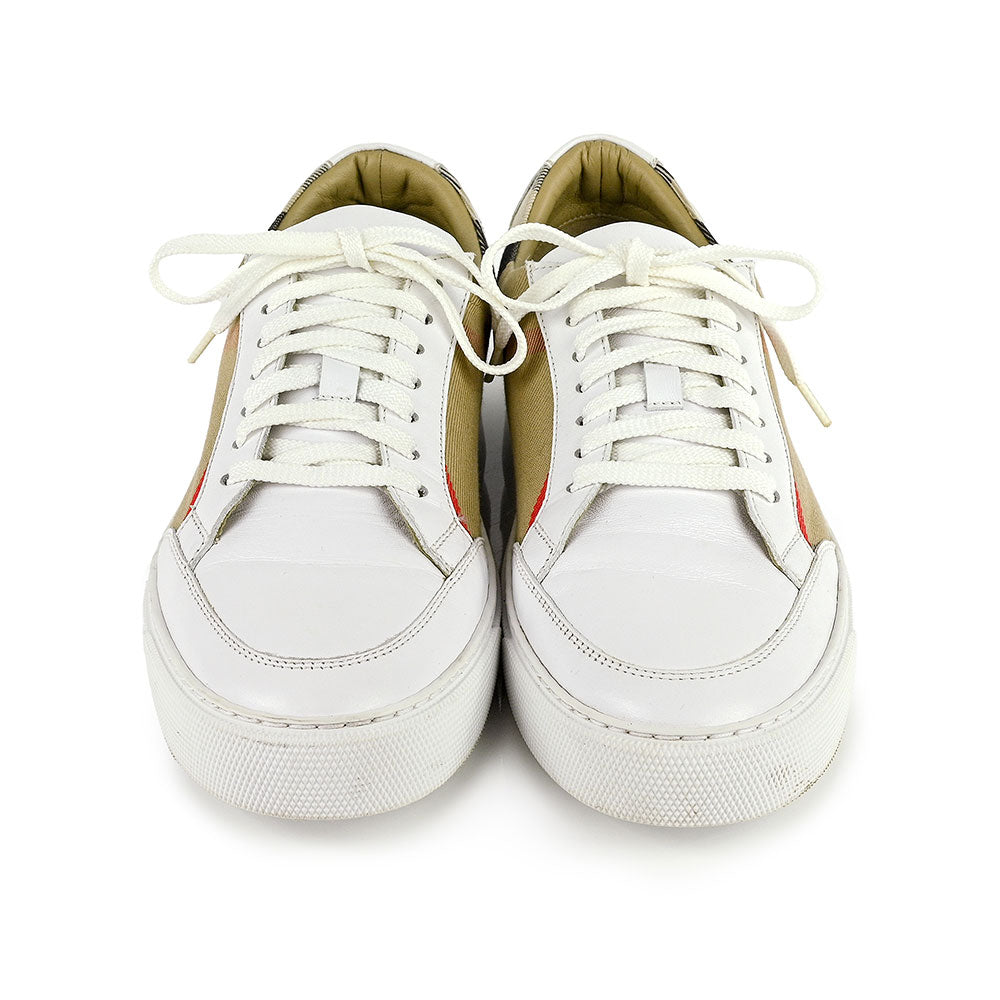 Burberry House Check White Leather Sneakers | DBLTKE Luxury