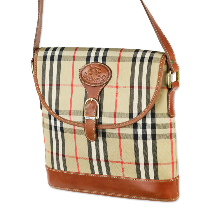 Burberry Beige Haymarket Check Canvas Flap Shoulder Bag