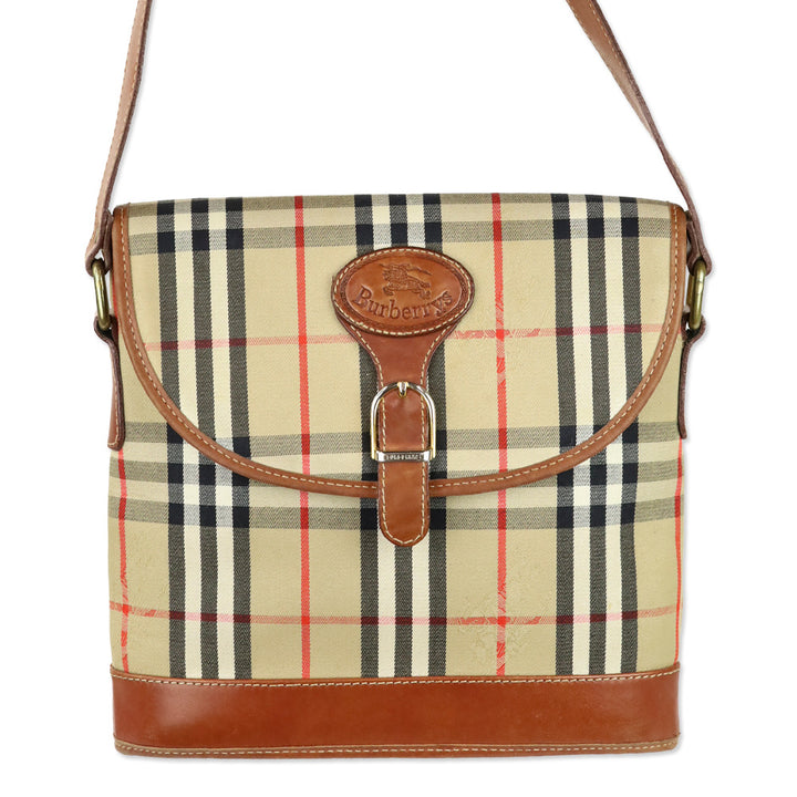 Burberry Beige Haymarket Check Canvas Flap Shoulder Bag