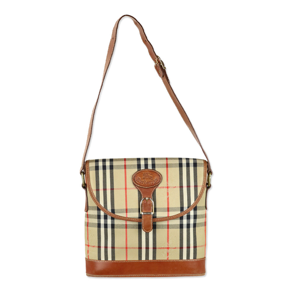 Burberry Beige Haymarket Check Canvas Flap Shoulder Bag