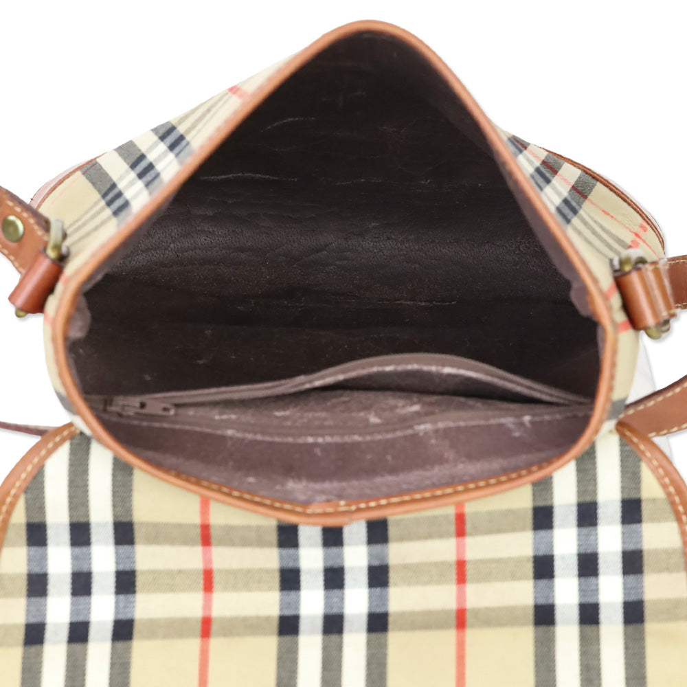 Burberry Beige Haymarket Check Canvas Flap Shoulder Bag