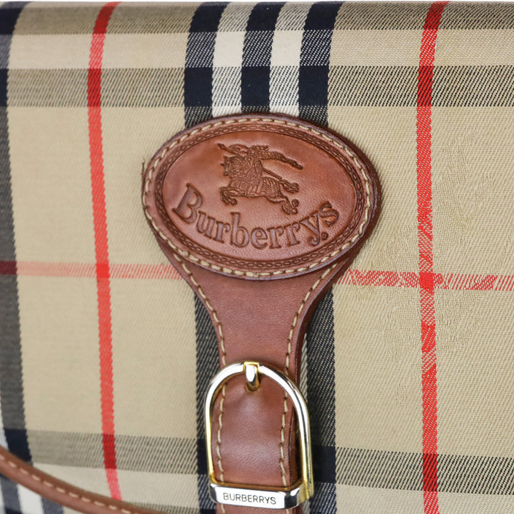 Burberry Beige Haymarket Check Canvas Flap Shoulder Bag