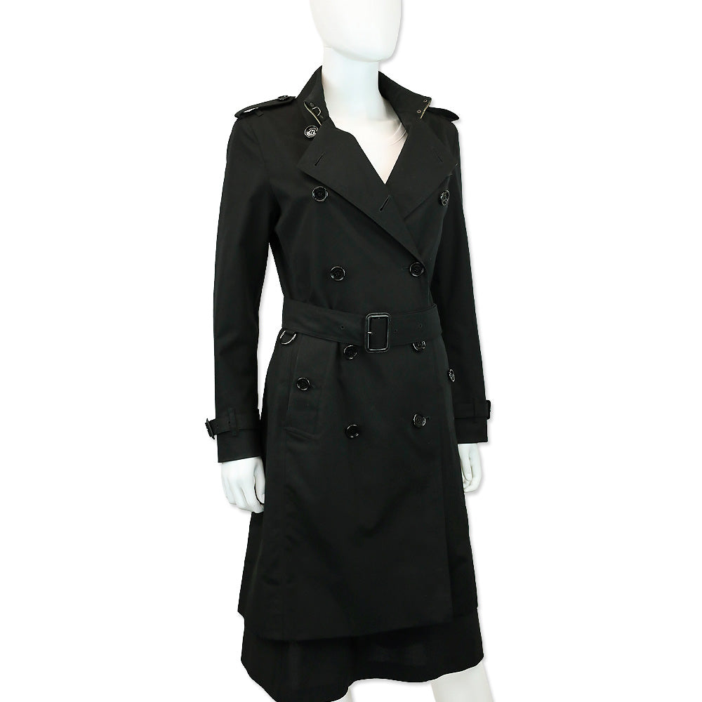 Burberry Black Cotton Blend Mid-length Trench Coat