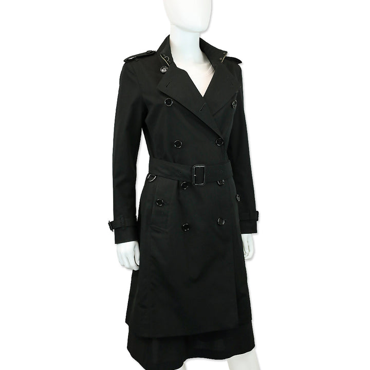 Burberry Black Cotton Blend Mid-length Trench Coat