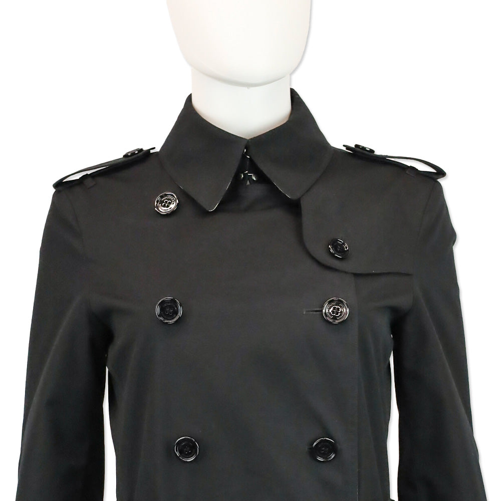 Burberry Black Cotton Blend Mid-length Trench Coat