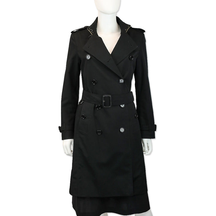 Burberry Black Cotton Blend Mid-length Trench Coat