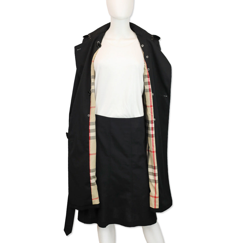 Burberry Black Cotton Blend Mid-length Trench Coat